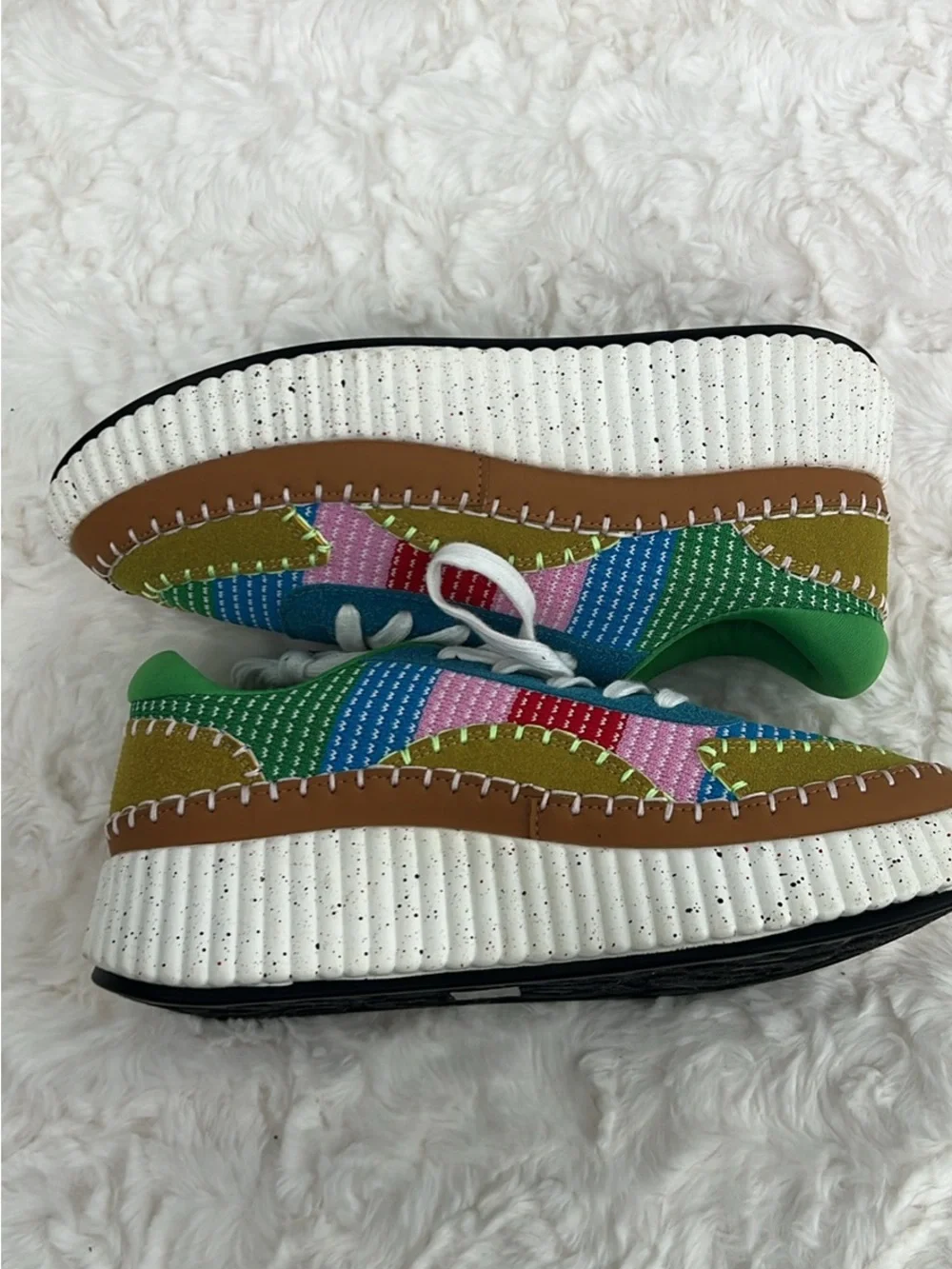 Liliana Rainbow Patchwork Platform Sneakers - Blue Green Pink - Picture 5 of 7